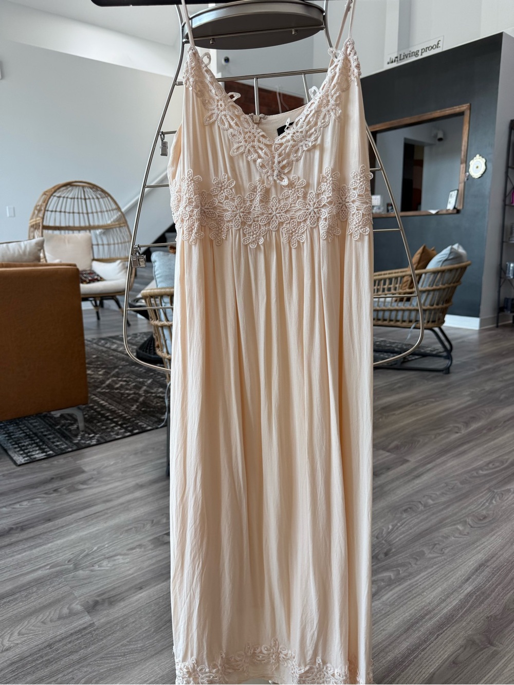 Lace Trim Cream Maxi Slip Dress